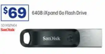Officeworks SanDisk 64GB iXpand Go Flash Drive offer