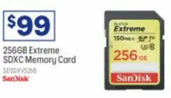 Officeworks SanDisk 256GB Extreme SDXC Memory Card offer