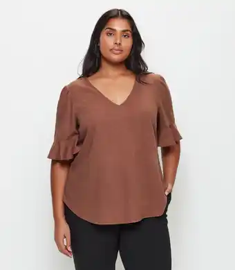 Target Plus Size Linen Blend Flutter Sleeve T-Shirt - Mink offer