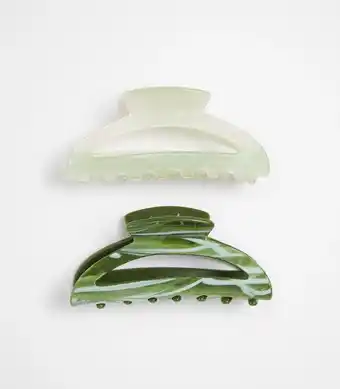 2 Pack Curved Claw Hair Clips - Greens