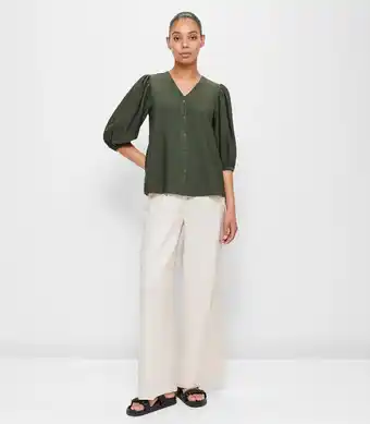 Target Balloon Sleeve Button Through Blouse - Preview - Olive Green offer