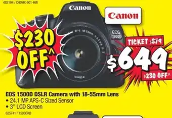JB Hi-Fi CANON EOsS 1500D DSLR Camera with 18-55mm Lens offer