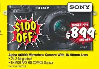 JB Hi-Fi SONY Alpha A6000 Mirrorless Camera With 16-50mm Lens offer