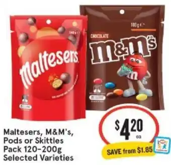 Maltesers, M&M's, Pods or Skittles Pack 120-200g
