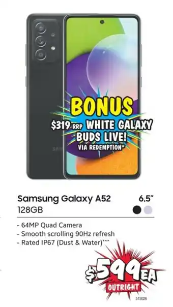 JB Hi-Fi Samsung Galaxy A52 128GB offer