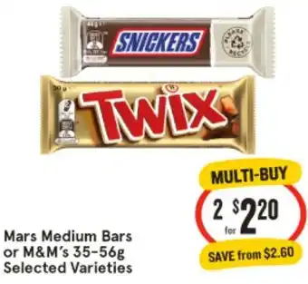 IGA Mars Medium Bars or M&M's 35-56g offer