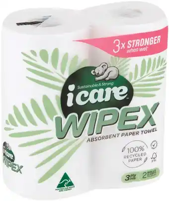 IGA icare Wipex 100% Recycled Paper Towel 3Ply 2 Pack offer