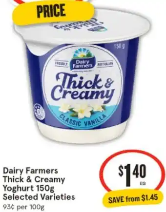 IGA Dairy Farmers Thick & Creamy Yoghurt 150g offer