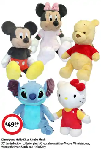 Coles Disney and Hello Kitty Jumbo Plush offer