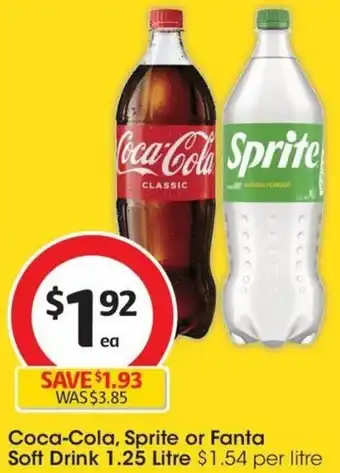 Coles Coca-Cola, Sprite or Fanta Soft Drink 1.25 Litre offer