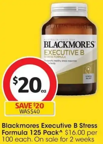 Coles Blackmores Executive B Stress Formula 125 Pack offer