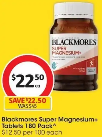 Coles Blackmores Super Magnesium+ Tablets 180 Pack offer