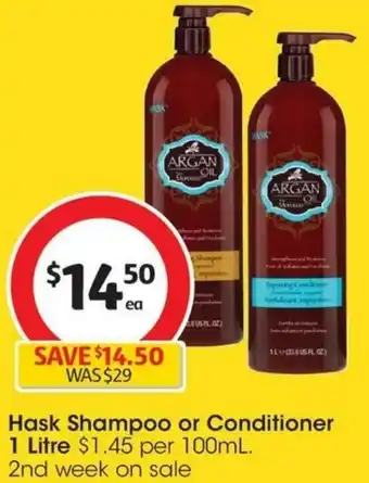 Coles Hask Shampoo or Conditioner 1 Litre offer