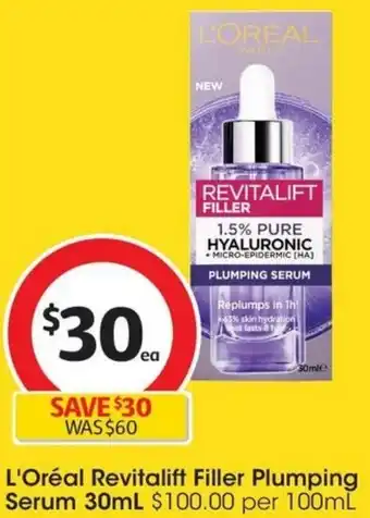 Coles L'Oréal Revitalift Filler Plumping Serum 30mL offer