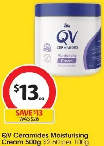 Coles QV Ceramides Moisturising Cream 500g offer