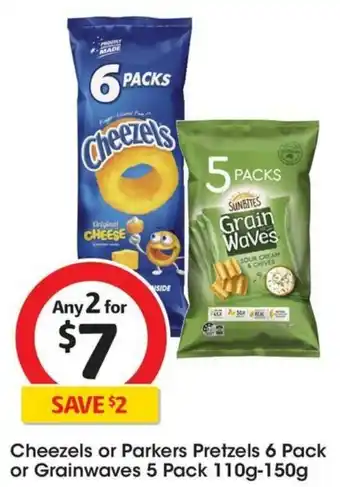 Coles Cheezels or Parkers Pretzels 6 Pack or Grainwaves 5 Pack 110g-150g offer