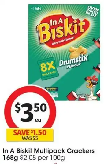 Coles In A Biskit Multipack Crackers 168g offer