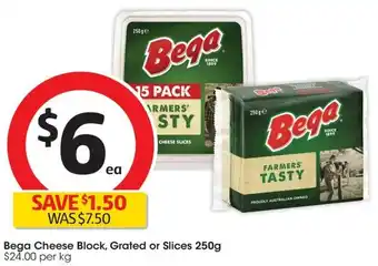 Coles Bega Cheese Block, Grated or Slices 250g offer