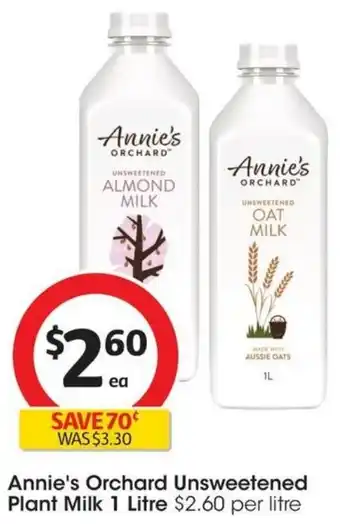 Coles Annie's Orchard Unsweetened Plant Milk 1 Litre offer