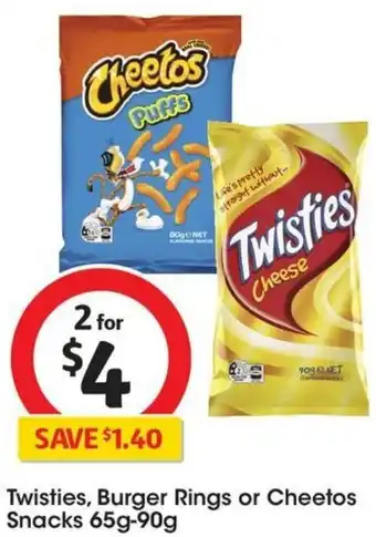 Coles Twisties, Burger Rings or Cheetos Snacks 65g-90g offer