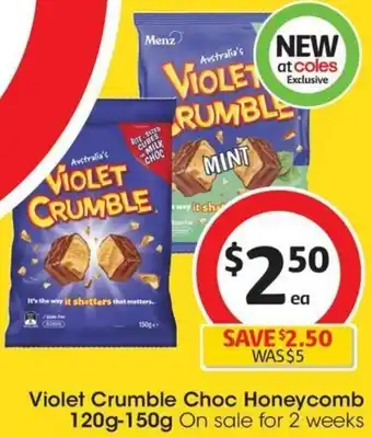 Coles Violet Crumble Choc Honeycomb 120g-150g offer