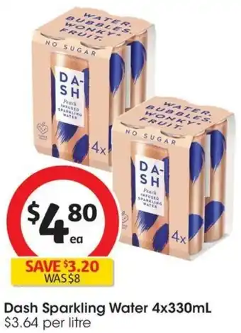 Coles Dash Sparkling Water 4x330mL offer
