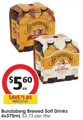 Coles Bundaberg Brewed Soft Drinks 4x375mL offer