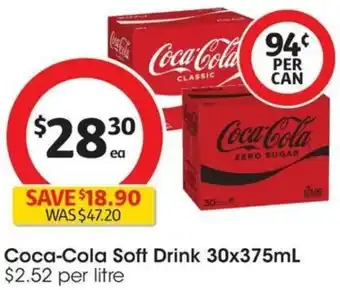 Coles Coca-Cola Soft Drink 30x375mL offer