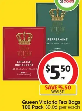 Coles Queen Victoria Tea Bags 100 Pack offer