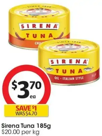 Coles Sirena Tuna 185g offer