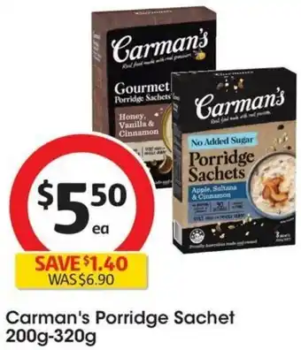 Coles Carman's Porridge Sachet 200g-320g offer