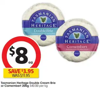 Tasmanian Heritage Double Cream Brie or Camembert 200g