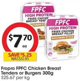 Coles Fropro FPFC Chicken Breast Tenders or Burgers 300g offer
