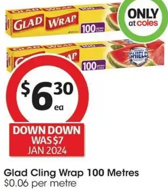 Coles Glad Cling Wrap 100 Metres offer