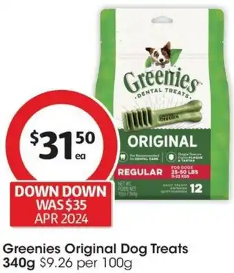 Coles Greenies Original Dog Treats 340g offer
