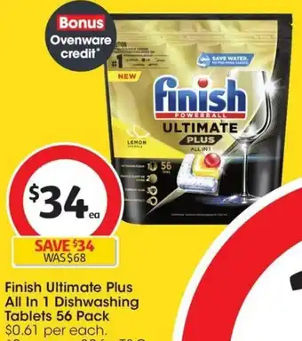 Coles Finish Ultimate Plus All In 1 Dishwashing Tablets 56 Pack offer
