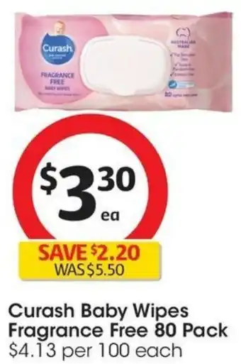 Coles Curash Baby Wipes Fragrance Free 80 Pack offer