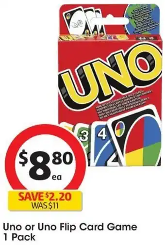Coles Uno or Uno Flip Card Game 1 Pack offer