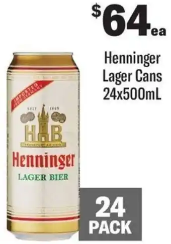 Coles Henninger Lager Cans 24x500mL offer