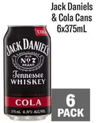 Coles Jack Daniels & Cola Cans 6x375mL offer