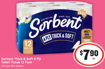 IGA Sorbent Thick & Soft 4 Ply Toilet Tissue 12 Pack offer