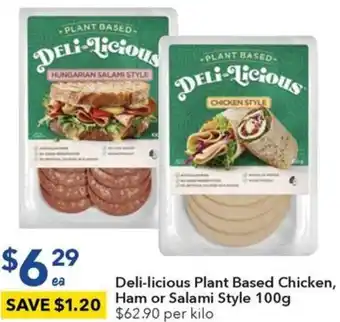 Deli-licious Plant Based Chicken, Ham or Salami Style 100g
