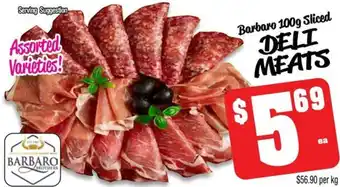 Barbaro 100g Sliced DELI MEATS