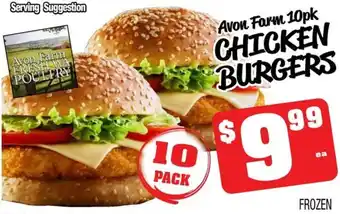 Farmer Jack's Avon Farm 10pk CHICKEN BURGERS offer