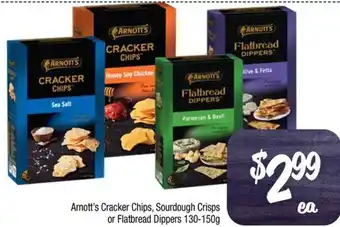 Arnott's Cracker Chips, Sourdough Crisps or Flatbread Dippers 130-150g