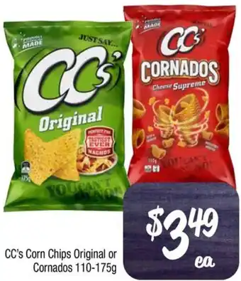 Farmer Jack's CC's Corn Chips Original or Cornados 110-175g offer