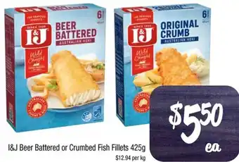 I&J Beer Battered or Crumbed Fish Fillets 425g