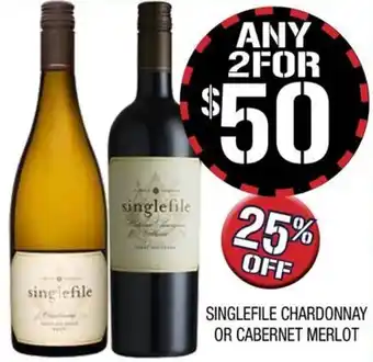 Farmer Jack's SINGLEFILE CHARDONNAY OR CABERNET MERLOT offer