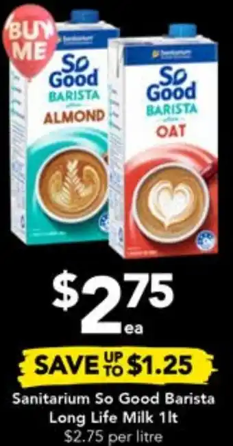 Drakes Sanitarium So Good Barista Long Life Milk 1lt offer