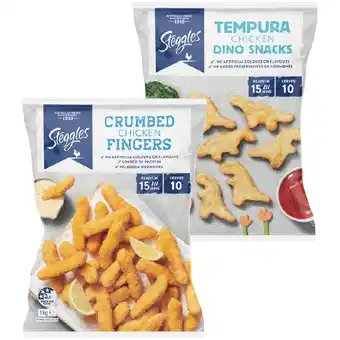 Woolworths Steggles Dino Snacks, Pops, Fingers or Hot Wing Nibbles 1 kg offer